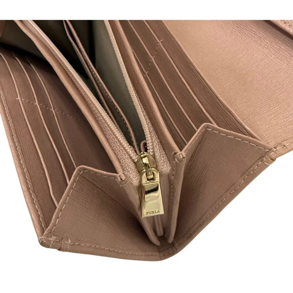 Furla Classic XL Bifold Wallet Dusty Rose Pale Mauve Gold Logo Ladies 7.25 x 4 - Picture 10 of 13